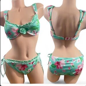 Betsey Johnson Floral Bikini with Pink and Green